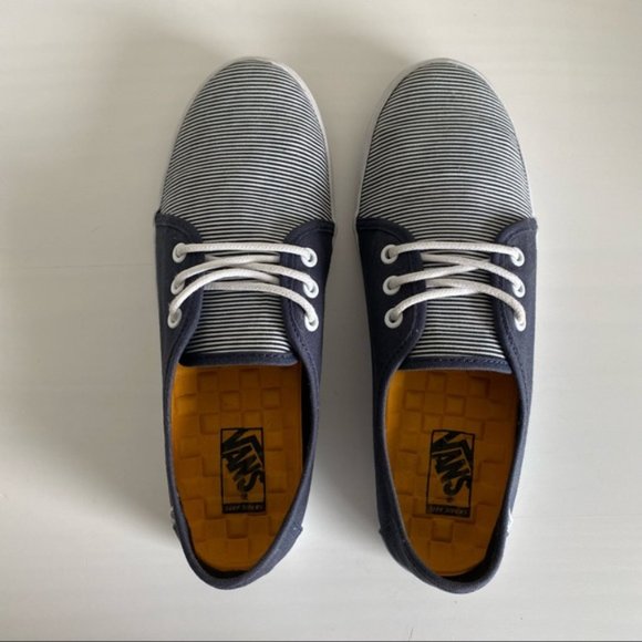 Vans, Dark Blue/White Skinny Stripes Tazie Lace Up Canvas Sneakers, Size 6.5 - Picture 6 of 9